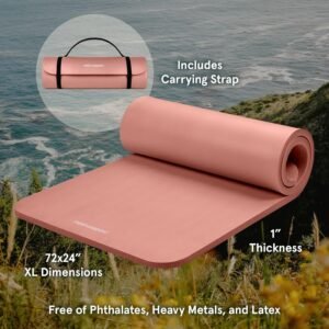 Retrospec Solana Yoga Mat 1" Thick w/Nylon Strap for Men & Women - Non Slip Exercise Mat for Home Yoga, Pilates, Stretching, Floor & Fitness Workouts
