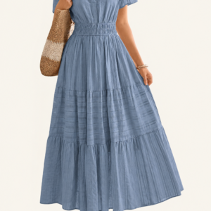 BTFBM Womens Summer 2026 Casual Maxi Dresses | Lightweight Short Sleeve V Neck,Elastic Waist A Line Long Dress,Boho Beach Dress Pockets,Vacation Outfits,Fashion Clothing