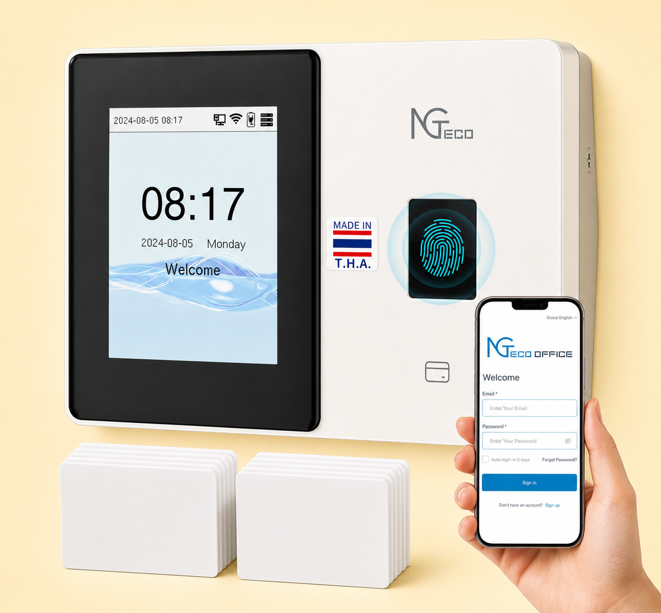 NGTeco Cloud Employee Time Clock, Fingerprint & Card Punch Machine with 2.4G/5G WiFi, 2000mAh Backup Battery, Remote APP/Web Control & AWS Secure Storage (0 Monthly Fee)