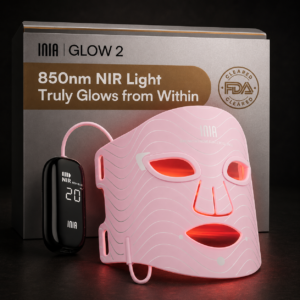 INIA Red Light Therapy Mask for Face, 850nm NIR, Red/Blue LED Light 4 Modes | Visible Results in Just 4 Weeks, 220 LEDs, 105mW/cm² Output, 2600mAh Rechargeable Battery, 10-30min Timer, Auto Shut-off