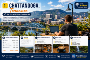 Chattanooga skyline with a digital nomad workspace