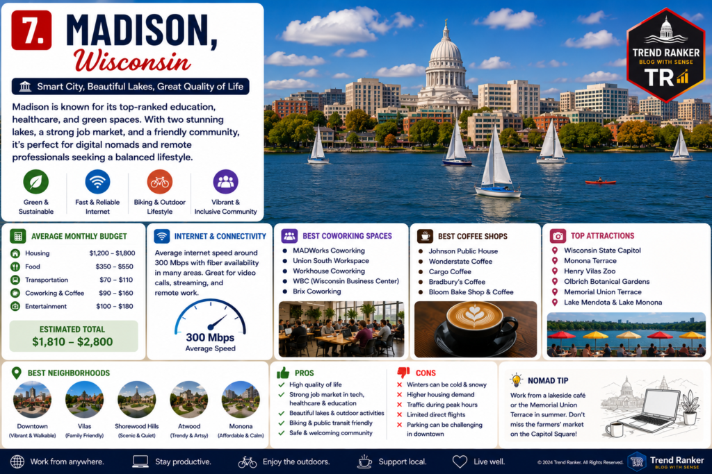 Madison Capitol building and Lake Mendota
