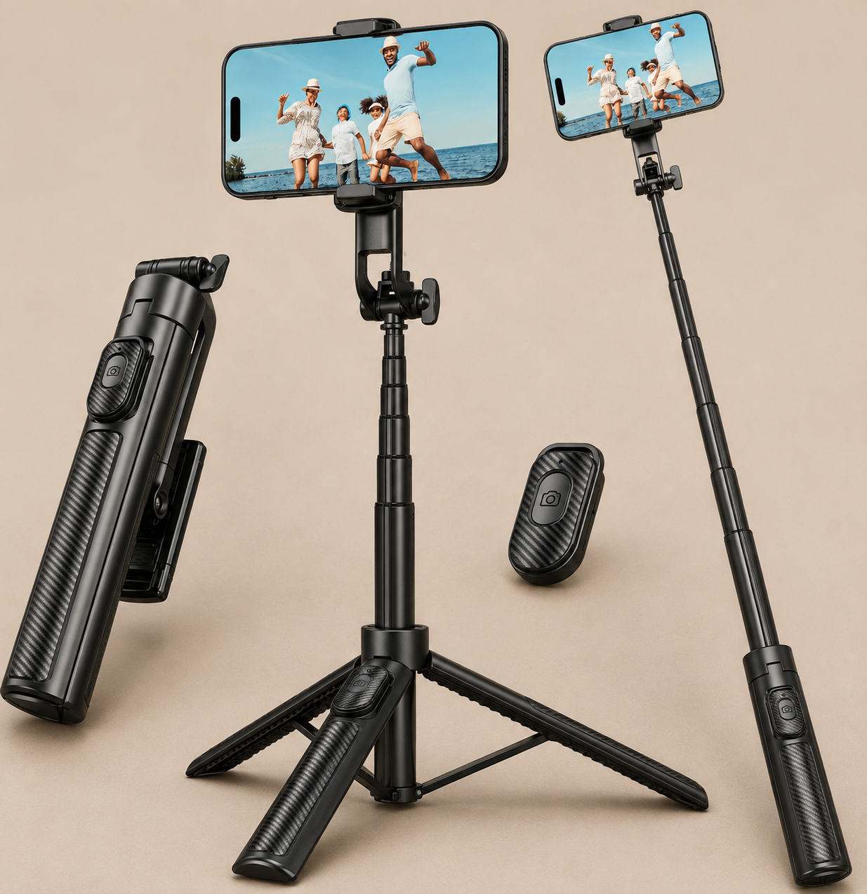 Selfie Stick Tripod for Phone with Remote Control & Holder