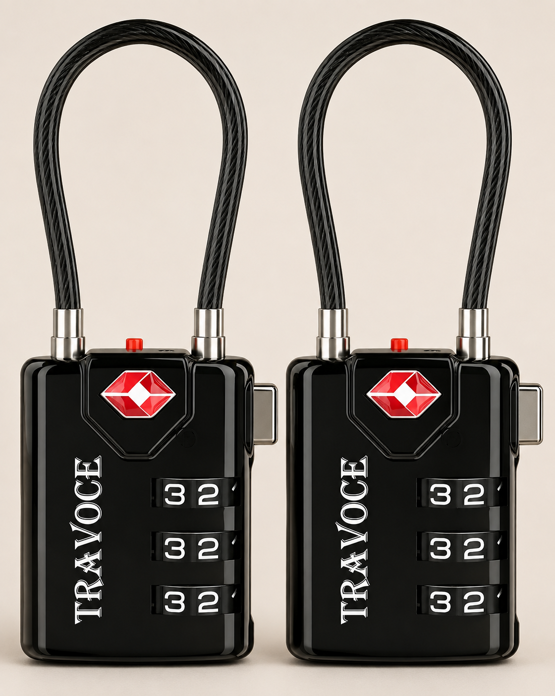 TSA Approved Luggage Locks, Combination Cable Locks,2 Pack, Black