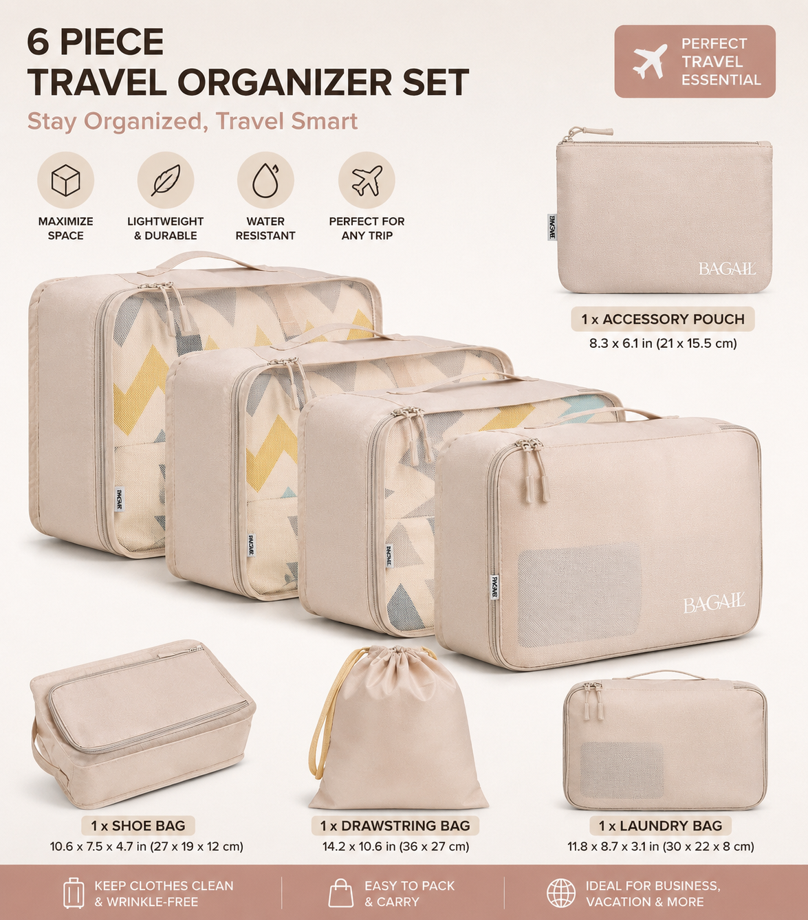 BAGAIL 8 Set Packing Cubes Luggage Packing Organizers for Travel Accessories