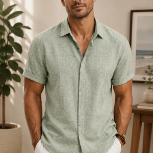 COOFANDY Men's Linen Shirts Short Sleeve Casual Shirts Button Down Shirt for Men Beach Summer Wedding Shirt