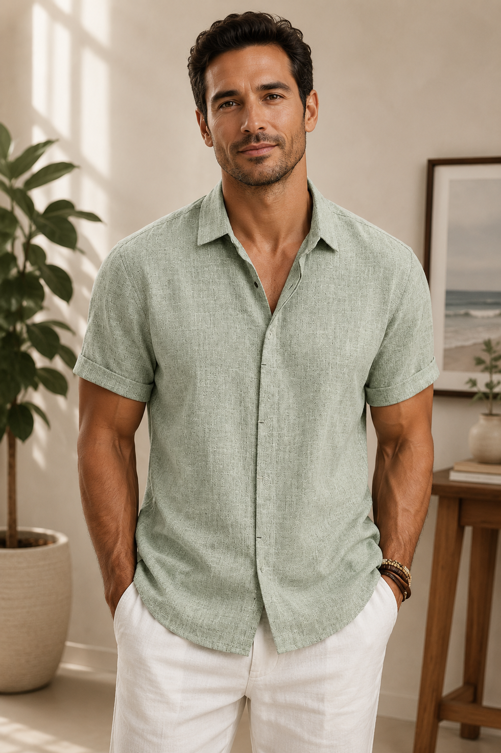 COOFANDY Men's Linen Shirts Short Sleeve Casual Shirts Button Down Shirt for Men Beach Summer Wedding Shirt