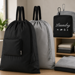 2 Pcs JHX Travel Laundry Bags, Dirty Clothes Organizer【Upgraded】with Handles and Aluminum Carabiner for Travel, Camp, Fitness, and Students (Black&Grey) 24"L x 21"W