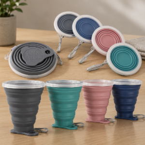 ME.FAN Silicone Collapsible Travel Cup - Silicone Folding Camping Cup with Lids - Expandable Drinking Cup Set - Portable, Graduated [9.22oz]